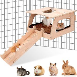 Haldane Guinea Pig Hideout - Wooden Small Animal Hideout with Mat & Ladder, Vent